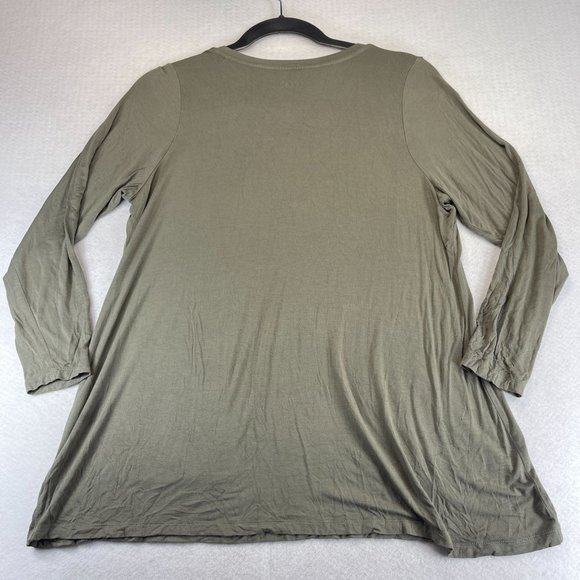 LOGO Lori Goldstein Womens 1X Khaki Green Lace Pockets Shirt Long Sleeves - Picture 10 of 10